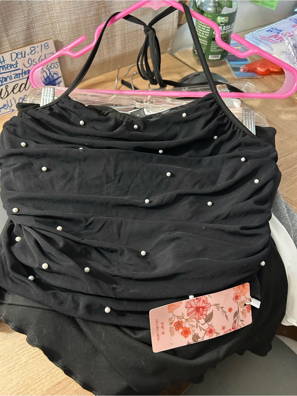 5 tops Black Pearl-Embellished Halter Tankini Top plus 4 more strapless summer